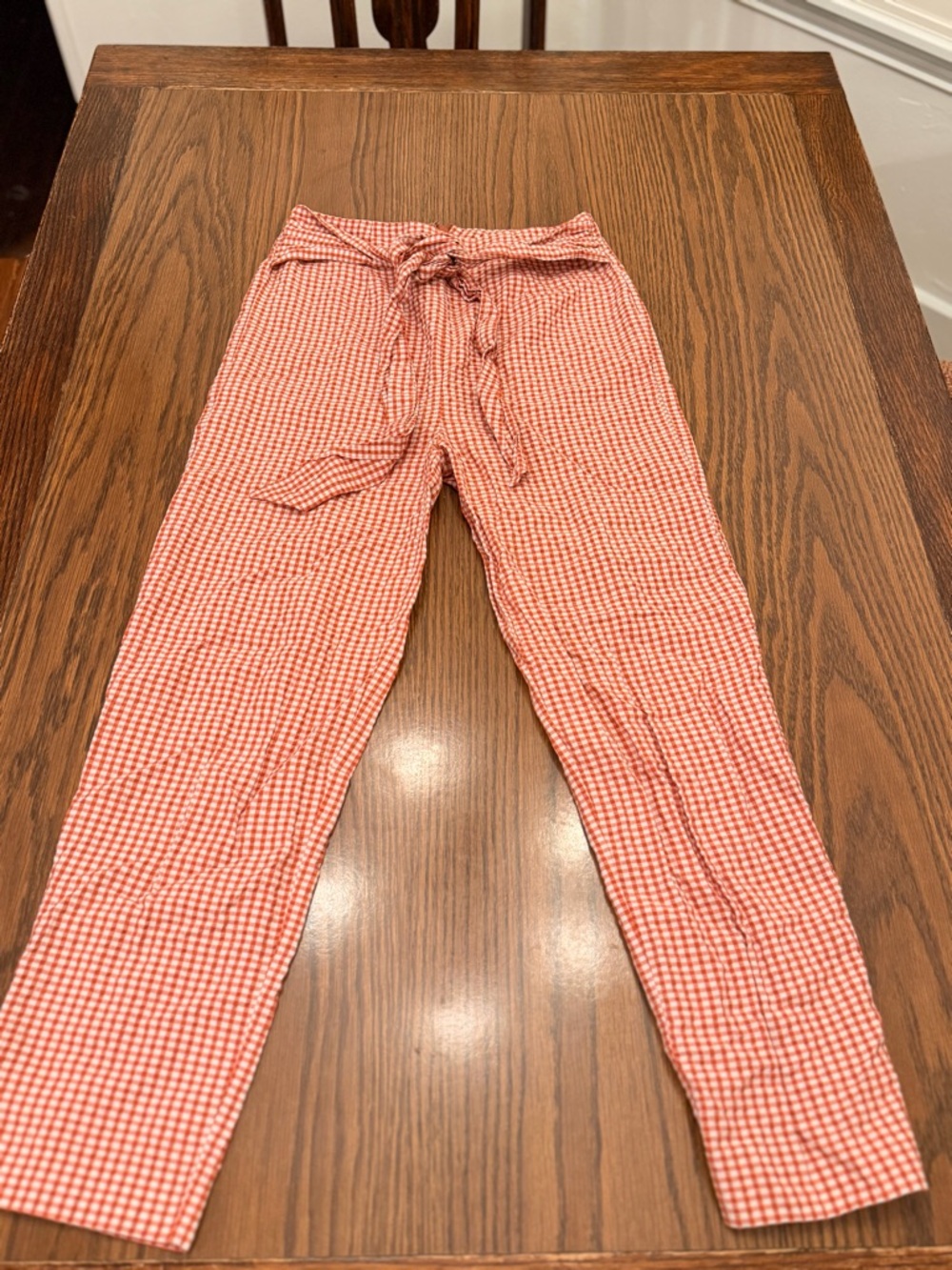 Free People Red/orange and White Gingham pant with tie waist